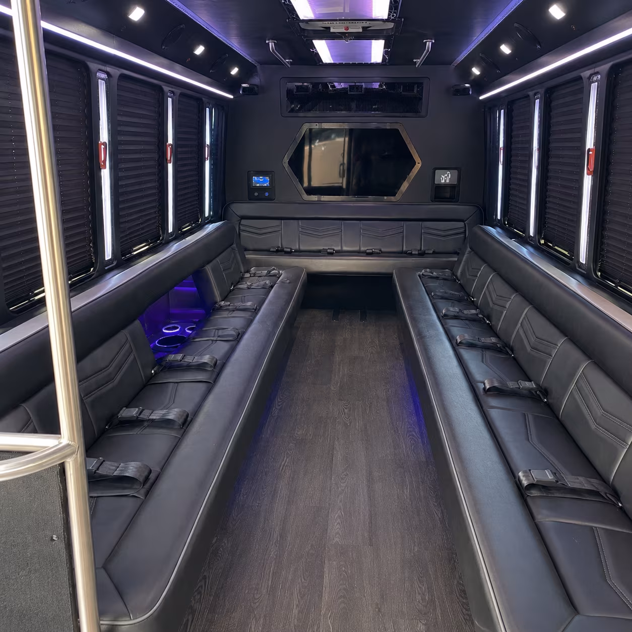harlingen 18 passenger party bus interior